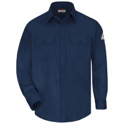 Bulwark Mens Uniform Shirt - Navy fr,fire,flame,resistant,retardant,men,mens,boy,boys,long,sleeve,uniform,dress,formal,shirt,top,collar,collared,solid,dark,blue,navy,midnight,indigo