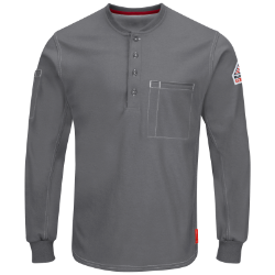 Bulwark Mens iQ Series Comfort Plus Knit FR Henley - Charcoal FR,flame,fire,resistant,retardant,men,mens,boy,boys,shirt,solid,crew,neck,long,sleeve,dark,light,gray,grey,charcoal,iron,metal,silver