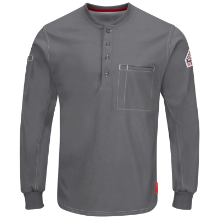 Bulwark Mens iQ Series Comfort Plus Knit FR Henley - Charcoal FR,flame,fire,resistant,retardant,men,mens,boy,boys,shirt,solid,crew,neck,long,sleeve,dark,light,gray,grey,charcoal,iron,metal,silver