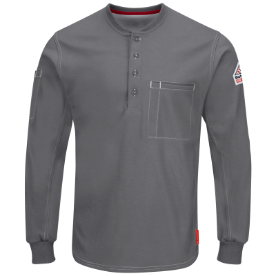 Bulwark Mens iQ Series Comfort Plus Knit FR Henley - Charcoal