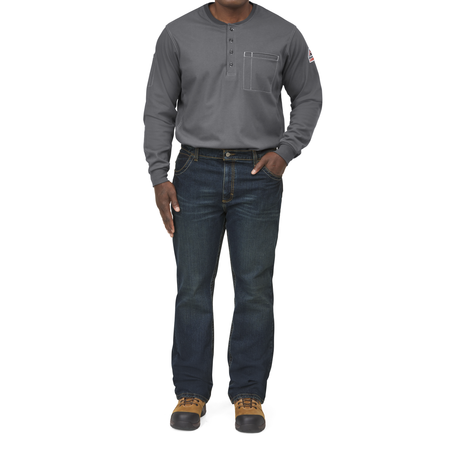 Bulwark Mens iQ Series Comfort Plus Knit FR Henley - Charcoal - QT40CH-