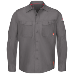 Bulwark Mens iQ Series Endurance Collection FR Work Shirt - Grey FR,flame,fire,resistant,retardant,men,mens,boy,boys,shirt,solid,uniform,collar,collared,neck,uniform,long,sleeve,dark,gray,grey,iron,metal,charcoal,black