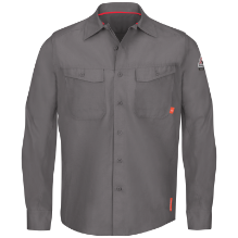 Bulwark Mens iQ Series Endurance Collection FR Work Shirt - Grey FR,flame,fire,resistant,retardant,men,mens,boy,boys,shirt,solid,uniform,collar,collared,neck,uniform,long,sleeve,dark,gray,grey,iron,metal,charcoal,black
