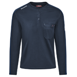 Bulwark Womens Flex Knit Henley - Navy FR,fire,flame,resistant,retardant,women,womens,girl,girls,lady,ladies,shirt,solid,crew,neck,t-shirt,long,sleeve,dark,blue,navy,midnight