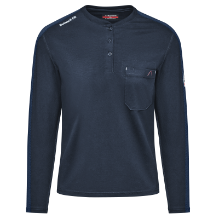 Bulwark Womens Flex Knit Henley - Navy FR,fire,flame,resistant,retardant,women,womens,girl,girls,lady,ladies,shirt,solid,crew,neck,t-shirt,long,sleeve,dark,blue,navy,midnight