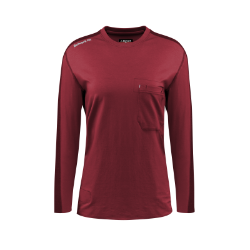 Bulwark Womens Flex Knit Tee - Red FR,fire,flame,resistant,retardant,women,womens,girl,girls,lady,ladies,shirt,solid,crew,neck,t-shirt,tee,long,sleeve,dark,red,crimson,scarlet,blood