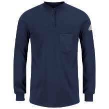 Bulwark Womens Lightweight FR Long Sleeve Henley - Navy FR,fire,flame,resistant,retardant,women,womens,girl,girls,lady,ladies,shirt,solid,crew,neck,t-shirt,long,sleeve,dark,blue,navy,midnight