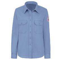 Bulwark Womens Midweight FR Dress Uniform Shirt - Light Blue fr,fire,flame,resistant,retardant,women,womens,girl,girls,lady,ladies,top,shirt,blouse,collar,collared,light,blue,sky,teal,baby