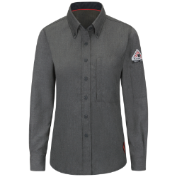 Bulwark Womens iQ Series Comfort Woven Lightweight Shirt - Dark Grey FR,fire,flame,resistant,retardant,women,womens,girl,girls,lady,ladies,shirt,solid,uniform,collar,collared,neck,uniform,long,sleeve,dark,light,grey,gray,black,iron,metal,charcoal