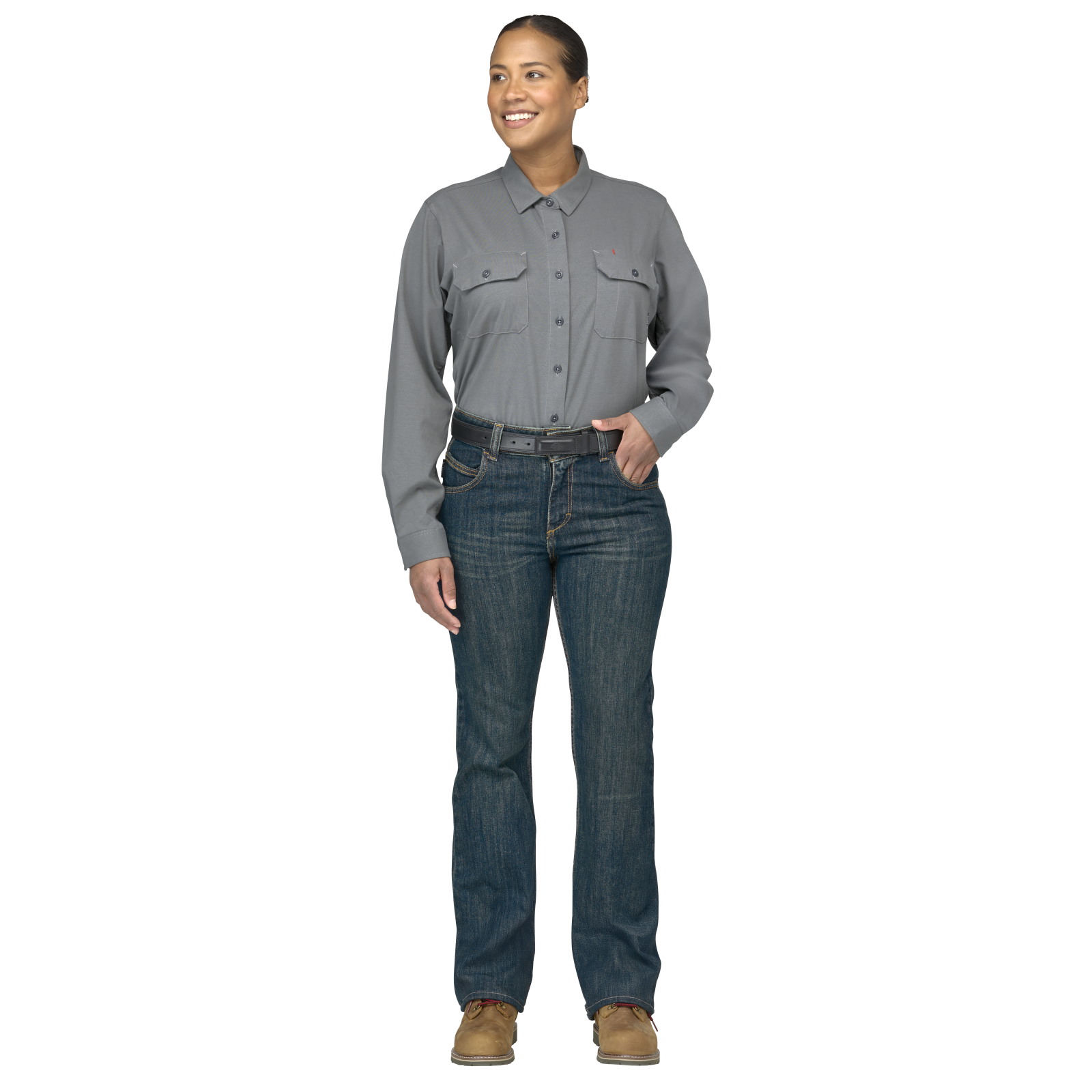 Bulwark Womens Curvy Fit Jeans with Stretch - Sanded Denim - PSJCSD-