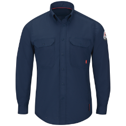 Bulwark Mens iQ Series Lightweight Comfort Woven Shirt - Navy fr,fire,flame,resistant,retardant,men,mens,boy,boys,long,sleeve,uniform,dress,formal,shirt,top,collar,collared,solid,navy,midnight,indigo,blue