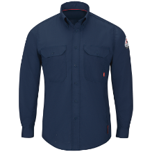 Bulwark Mens iQ Series Lightweight Comfort Woven Shirt - Navy fr,fire,flame,resistant,retardant,men,mens,boy,boys,long,sleeve,uniform,dress,formal,shirt,top,collar,collared,solid,navy,midnight,indigo,blue