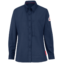 Bulwark Womens iQ Series Lightweight Comfort Woven Shirt - Navy fr,fire,flame,resistant,retardant,women,womens,girl,girls,lady,ladies,top,shirt,blouse,collar,collared,navy,blue,dark,midnight,indigo