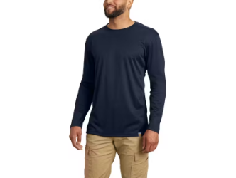 Carhartt Mens 4 oz Force Sun Defender Lightweight Long-Sleeve T-Shirt - Navy Blue men,mens,boy,boys,shirt,solid,uniform,crew,neck,tee,t,long,sleeve,dark,navy,blue,midnight