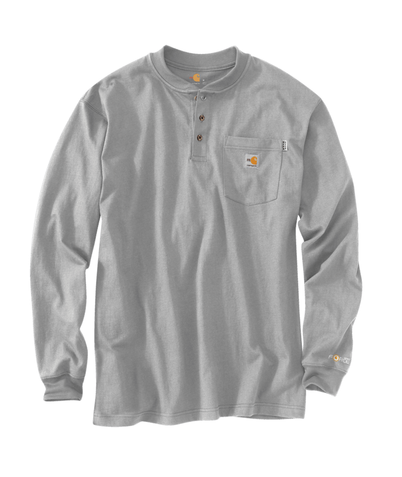 Carhartt Mens 6.75 oz FR Force Cotton Long Sleeve Henley - Light Grey - 100237-051-