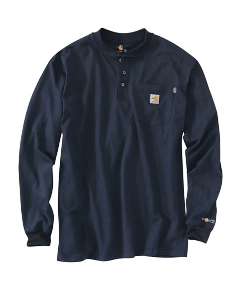 Carhartt Mens 6.75 oz FR Force Cotton Long Sleeve Henley - Dark Navy - 100237-410-