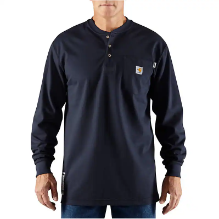 Carhartt Mens 6.75 oz FR Force Cotton Long Sleeve Henley - Dark Navy fr,flame,fire,resistant,retardant,men,mens,boy,boys,shirt,top,solid,uniform,crew,neck,henley,long,sleeve,dark,navy,blue,midnight