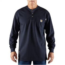 Carhartt Mens 6.75 oz FR Force Cotton Long Sleeve Henley - Dark Navy