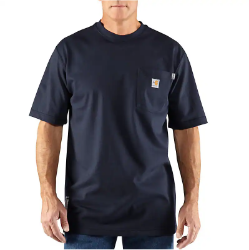 Carhartt Mens 6.75 oz FR Force Cotton Short-Sleeve T-Shirt - Dark Navy men,mens,boy,boys,shirt,solid,uniform,crew,neck,henley,short,sleeve,dark,navy,blue,midnight
