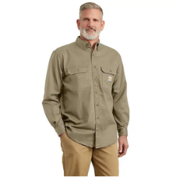 Carhartt Mens FR Classic Twill Shirt - Khaki men,mens,boy,boys,shirt,solid,uniform,collar,collared,neck,uniform,long,sleeve,light,dark,khaki,tan,beige,brown
