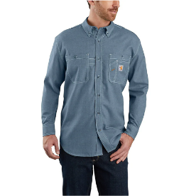 Carhartt Mens FR Force Sun Defender Long Sleeve Button Shirt - Steel Blue
