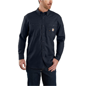 Carhartt Mens FR Force Sun Defender Long Sleeve Button Shirt - Navy