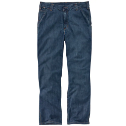 Carhartt Mens FR Relaxed Straight Force Rugged Flex Dungaree Jean - Boulder FR,fire,flame,resistant,retardant,men,boy,mens,boys,pant,pants,jean,jeans,work,straight,fit,loose,blue,denim