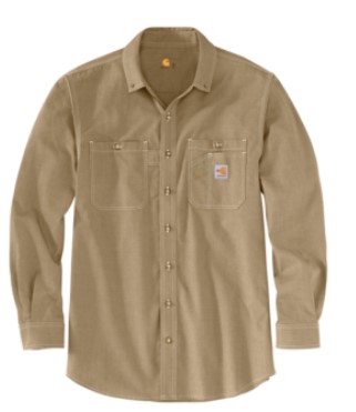 Carhartt Mens FR Force Sun Defender Long Sleeve Button Shirt - Dark Khaki - 104138-DKH-