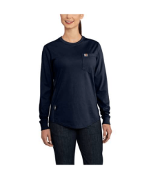 Carhartt Womens Flame Resistant Force Cotton Long-Sleeve Crewneck T-Shirt - Dark Navy women,womens,girl,girls,lady,ladies,top,shirt,blouse,crew,neck,long,sleeve,dark,navy,blue,midnight