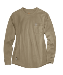 Carhartt Womens Flame Resistant Force Cotton Long-Sleeve Crewneck T-Shirt - Khaki women,womens,girl,girls,lady,ladies,top,shirt,blouse,crew,neck,long,sleeve,khaki,tan,beige,brown,light,dark
