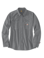 Carhartt Womens FR Force Sun Defender Long Sleeve Button Shirt - Gray FR,flame,fire,resistant,retardant,women,womens,girl,girls,lady,ladies,shirt,top,solid,uniform,collar,collared,neck,uniform,loose,fit,lightweight,long,sleeve,light,dark,gray,grey,iron,metal,charcoal