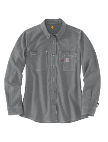 Carhartt Womens FR Force Sun Defender Long Sleeve Button Shirt - Gray FR,flame,fire,resistant,retardant,women,womens,girl,girls,lady,ladies,shirt,top,solid,uniform,collar,collared,neck,uniform,loose,fit,lightweight,long,sleeve,light,dark,gray,grey,iron,metal,charcoal