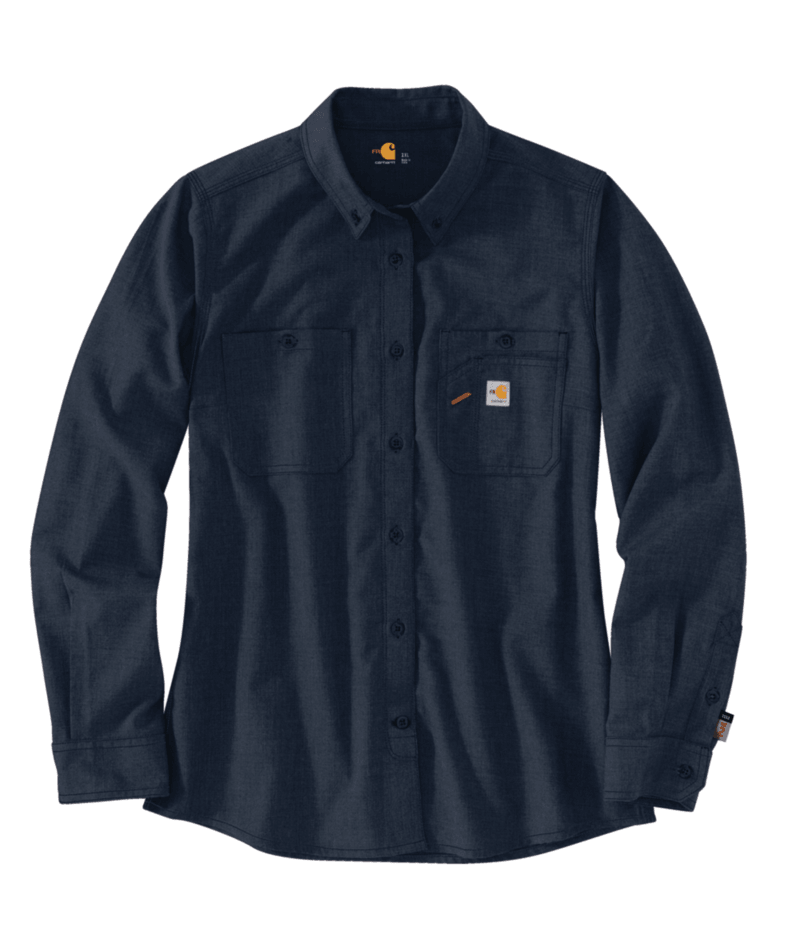 Carhartt Womens FR Force Sun Defender Long Sleeve Button Shirt - Navy - 104147-I26-