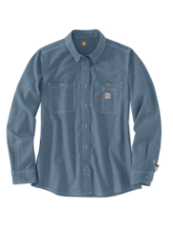 Carhartt Womens FR Force Sun Defender Long Sleeve Button Shirt - Steel Blue FR,flame,fire,resistant,retardant,women,womens,girl,girls,lady,ladies,shirt,top,solid,uniform,collar,collared,neck,uniform,loose,fit,lightweight,long,sleeve,light,blue,teal
