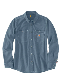 Carhartt Womens FR Force Sun Defender Long Sleeve Button Shirt - Steel Blue FR,flame,fire,resistant,retardant,women,womens,girl,girls,lady,ladies,shirt,top,solid,uniform,collar,collared,neck,uniform,loose,fit,lightweight,long,sleeve,light,blue,teal