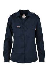 Lapco Womens FR Uniform 5oz. TecaSafe One Inherent Shirt - Denim Navy FR,fire,flame,resistant,retardant,women,womens,girl,girls,lady,ladies,shirt,solid,collar,collared,neck,uniform,long,sleeve,dark,navy,blue,midnight,indigo