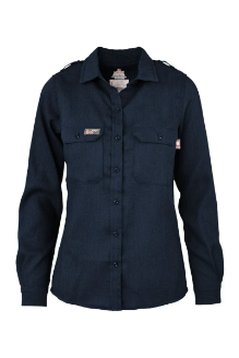 Lapco Womens FR Uniform 5oz. TecaSafe One Inherent Shirt - Denim Navy FR,fire,flame,resistant,retardant,women,womens,girl,girls,lady,ladies,shirt,solid,collar,collared,neck,uniform,long,sleeve,dark,navy,blue,midnight,indigo