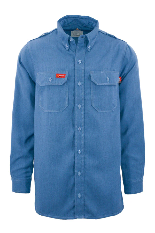 Lapco Mens FR 5.5oz DH Air Uniform Shirt - Medium Blue FR,flame,fire,resistant,retardant,men,mens,boy,boys,shirt,solid,uniform,collar,collared,neck,uniform,long,sleeve,light,dark,medium,blue,sky