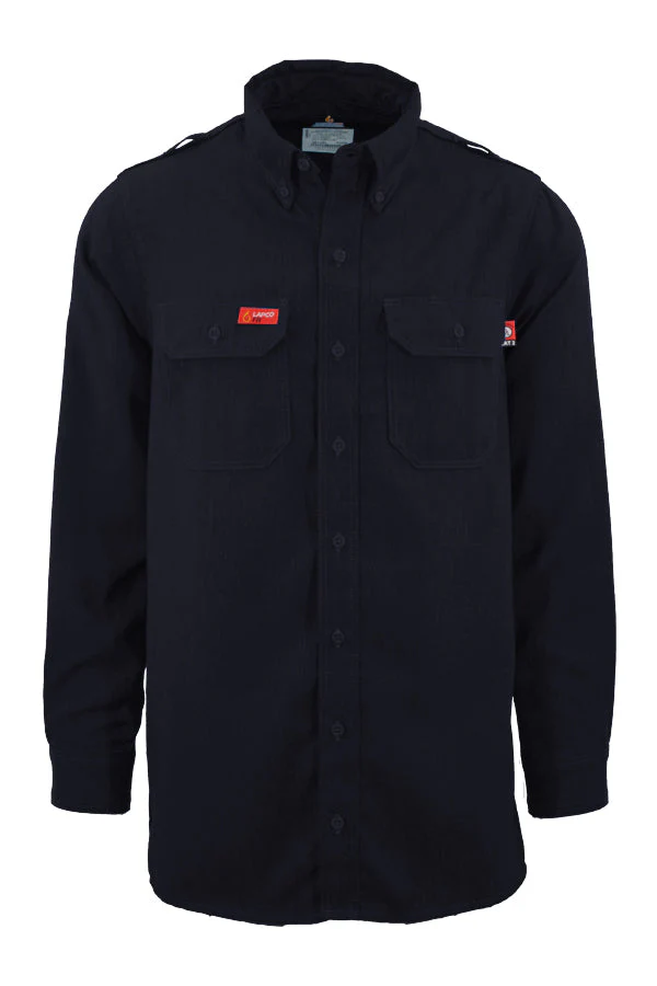 Lapco Mens FR 5.5 oz DH Air Uniform Shirt - Navy FR,flame,fire,resistant,retardant,men,mens,boy,boys,shirt,solid,uniform,collar,collared,neck,uniform,long,sleeve,dark,blue,navy,indigo,midnight
