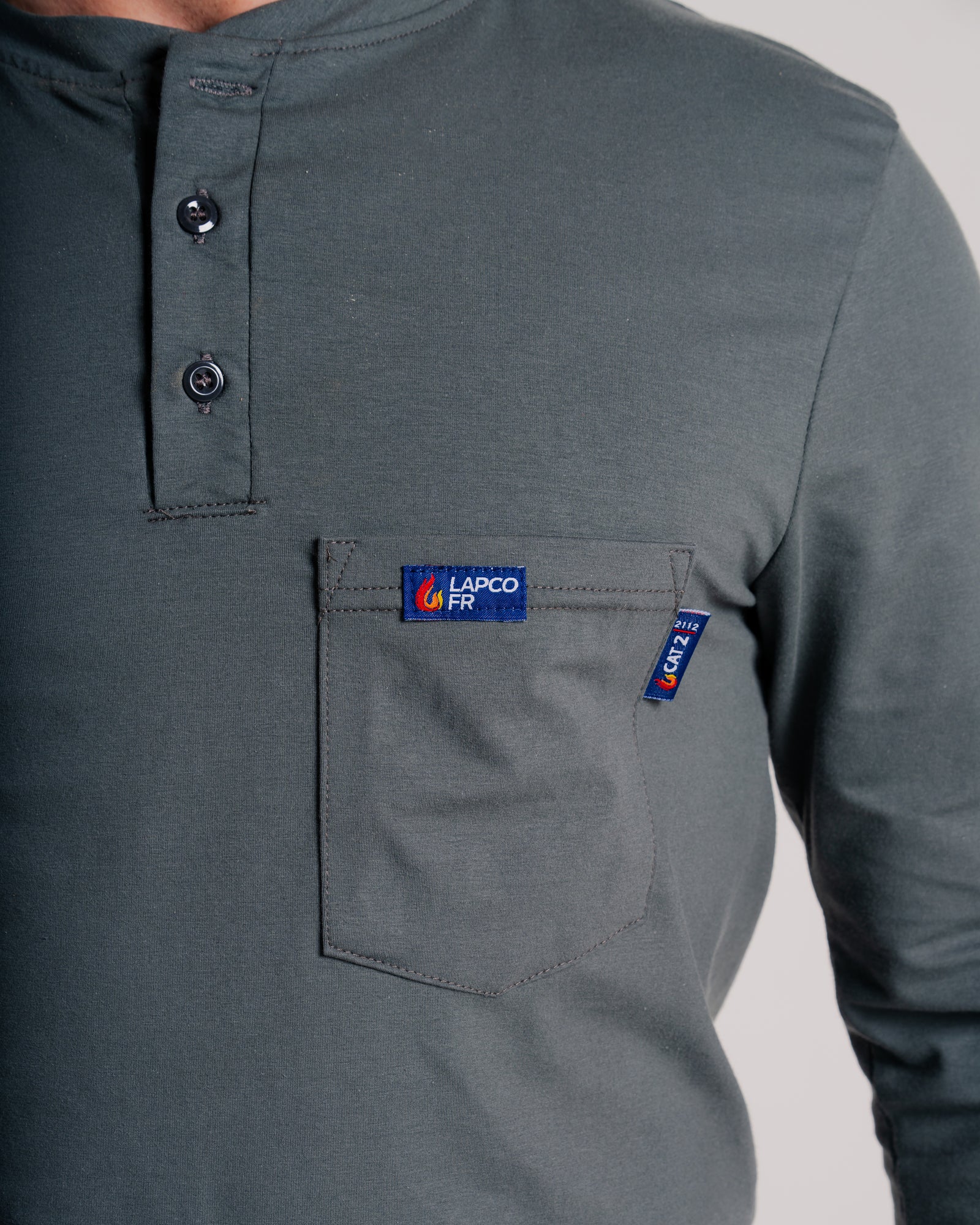 Lapco Mens FR 6oz 93/7 Knit Henley Tee - Gray - FRT-HJE6GY-