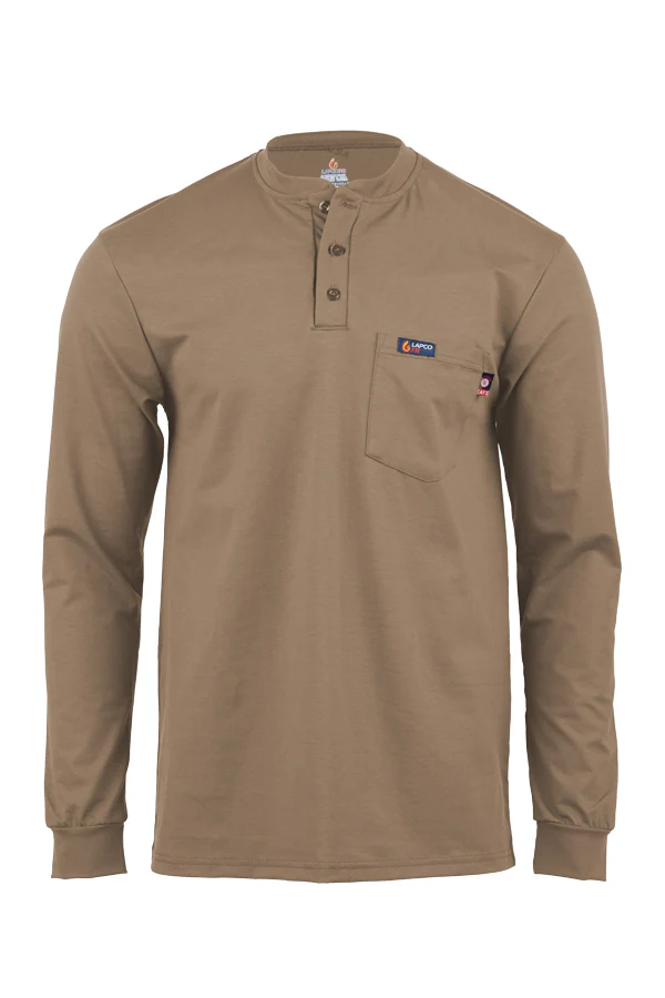Lapco Mens FR 6oz 93/7 Knit Henley Tee - Khaki