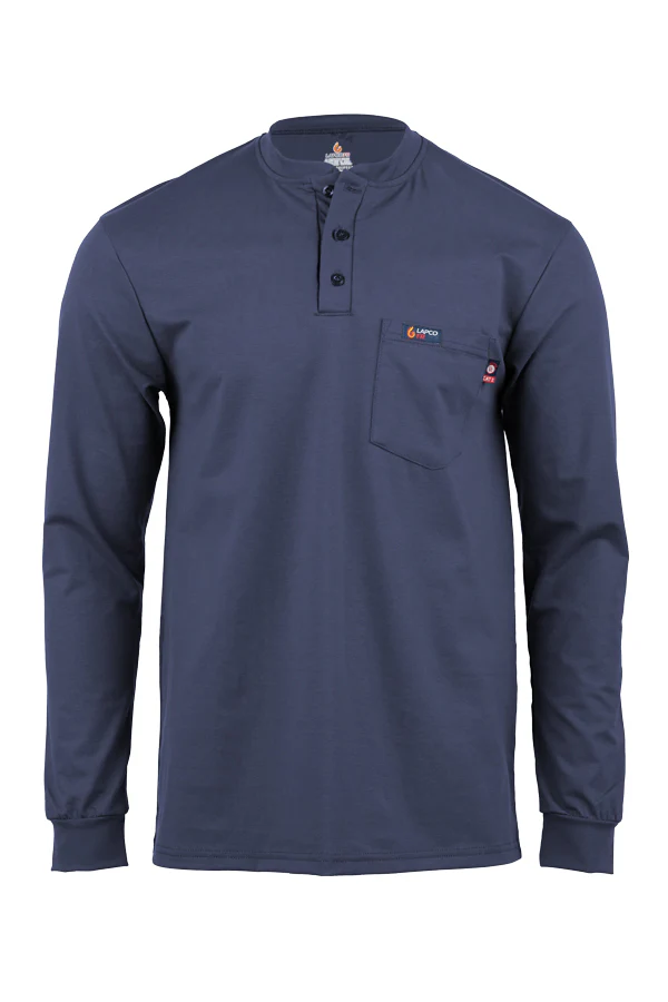 Lapco Mens FR 6oz 93/7 Knit Henley Tee - Navy
