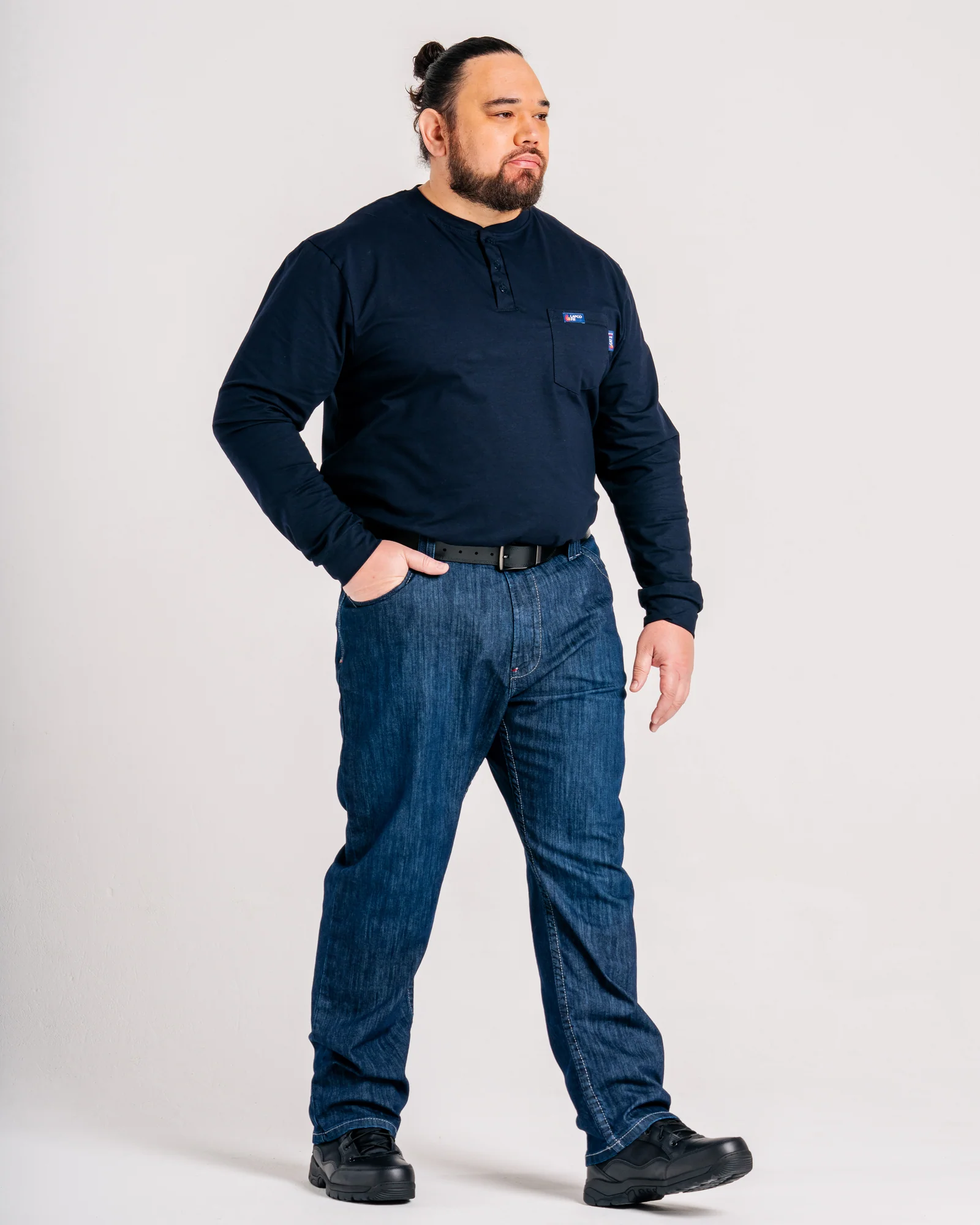 Lapco Mens FR 6oz 93/7 Knit Henley Tee - Navy - FRT-HJE6NY-