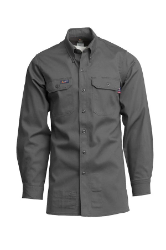 Lapco Mens FR 7 oz Uniform Shirt - Grey FR,flame,fire,resistant,retardant,men,mens,boy,boys,shirt,solid,uniform,collar,collared,neck,long,sleeve,light,dark,gray,grey,charcoal,iron,metal
