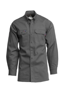 Lapco Mens FR 7 oz Uniform Shirt - Grey FR,flame,fire,resistant,retardant,men,mens,boy,boys,shirt,solid,uniform,collar,collared,neck,long,sleeve,light,dark,gray,grey,charcoal,iron,metal