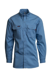 Lapco Mens FR 7 oz Uniform Shirt - Medium Blue FR,flame,fire,resistant,retardant,men,mens,boy,boys,shirt,solid,uniform,collar,collared,neck,long,sleeve,light,blue,sky,teal