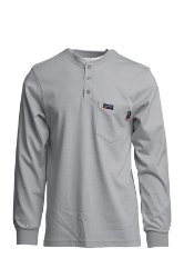 Lapco Mens FR Jersey Knit Henley Tee - Gray FR,flame,fire,resistant,retardant,men,mens,boy,boys,shirt,solid,crew,neck,tee,t-shirt,long,sleeve,dark,light,gray,grey,charcoal,iron,metal