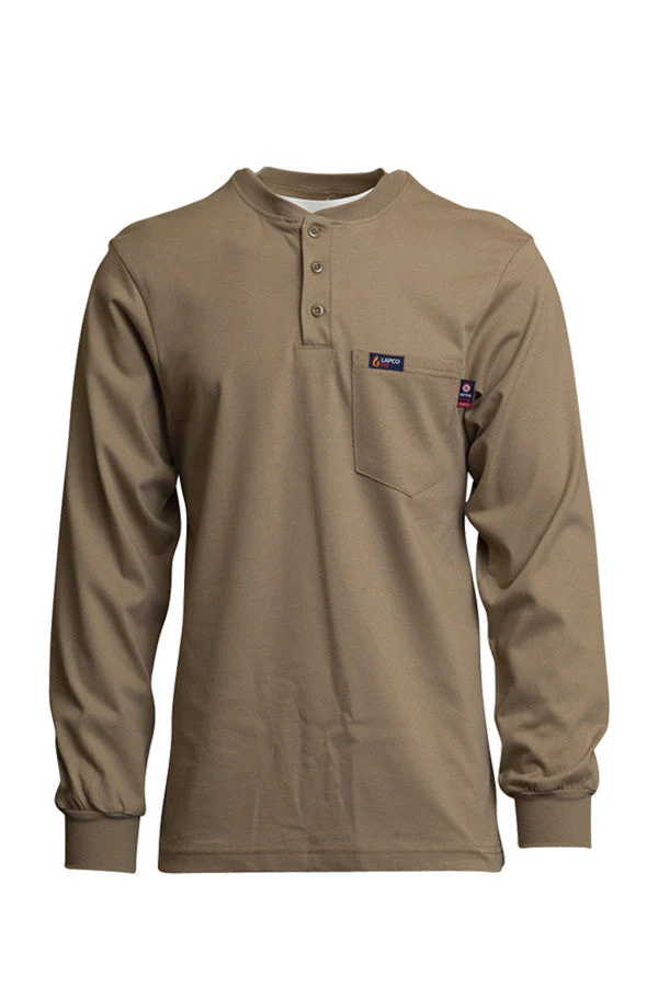 Lapco Mens FR Jersey Knit Henley Tee - Khaki