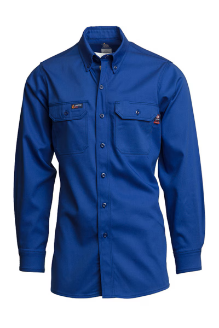Lapco Mens FR 7 oz Uniform Shirt - Royal Blue FR,flame,fire,resistant,retardant,men,mens,boy,boys,shirt,solid,uniform,collar,collared,neck,long,sleeve,dark,royal,blue,ocean,sea,indigo