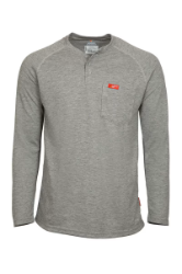 Lapco Mens FR Raglan Sleeve T-Shirt Henley - Gray FR,flame,fire,resistant,retardant,men,mens,boy,boys,shirt,solid,crew,neck,t-shirt,tee,long,sleeve,light,grey,gray